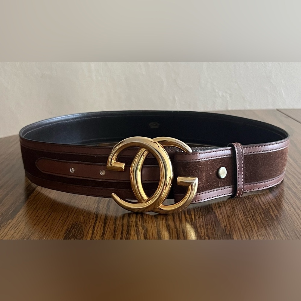 Vintage Gucci Suede Leather Belt with Double-G Buckle